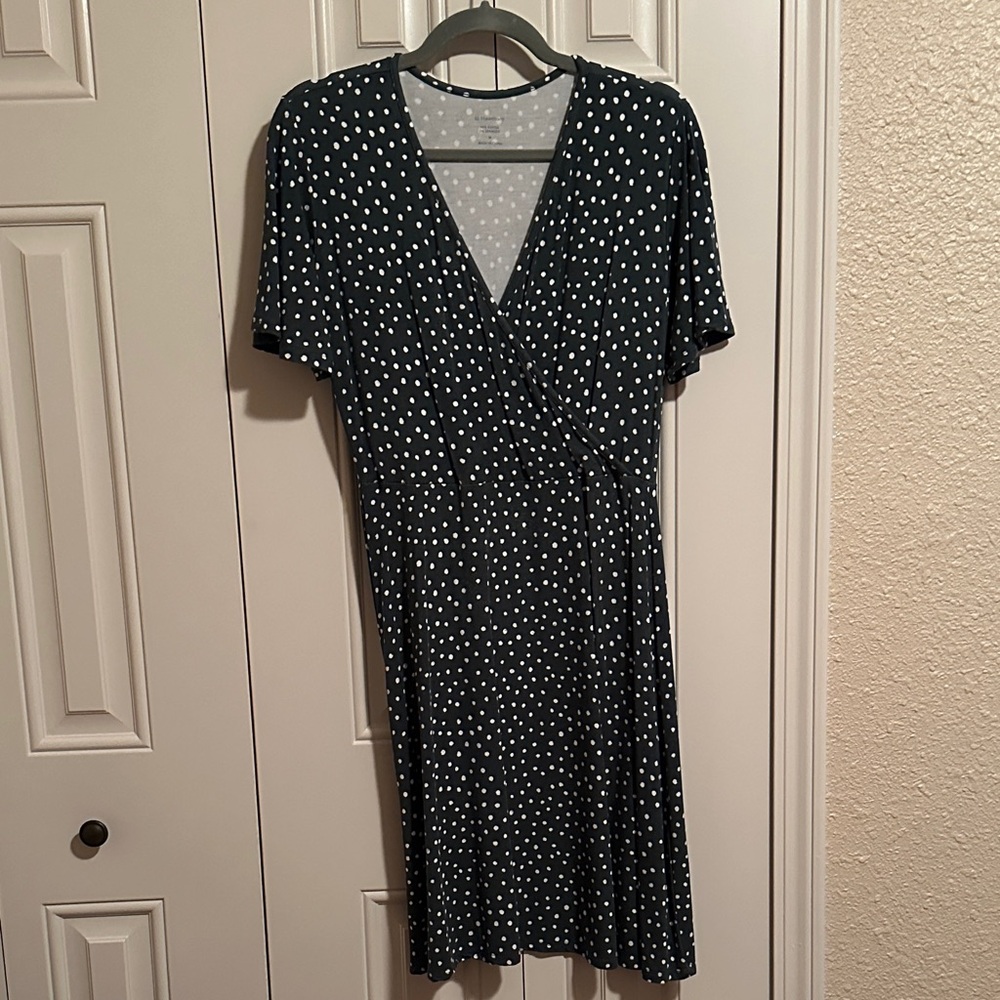 Elegant Olive Green and White Polka Dot Wrap Dress